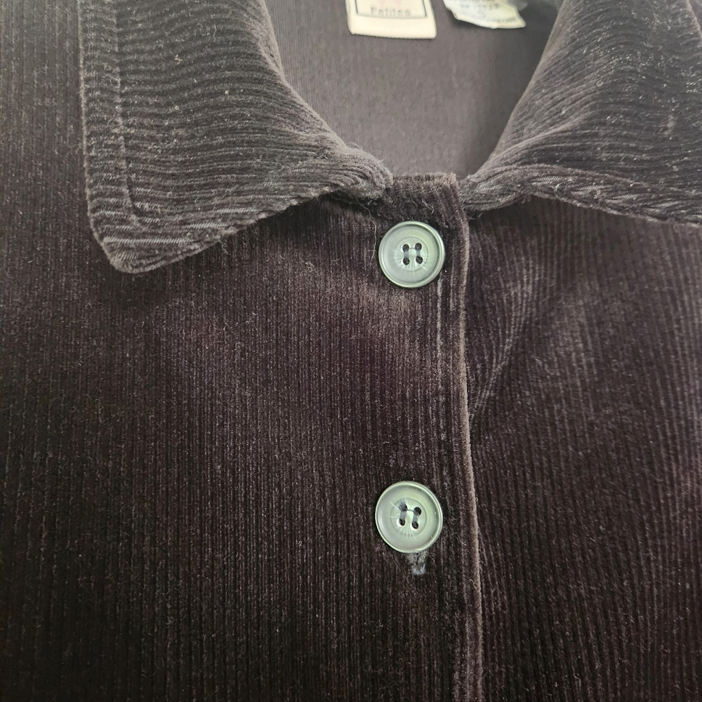 BOUNDARY WATERS PETITE SMALL BLACK PLUSH POLY RIBBED BUTTON-FRONT WOMEN'S SHIRT - Picture 4 of 4